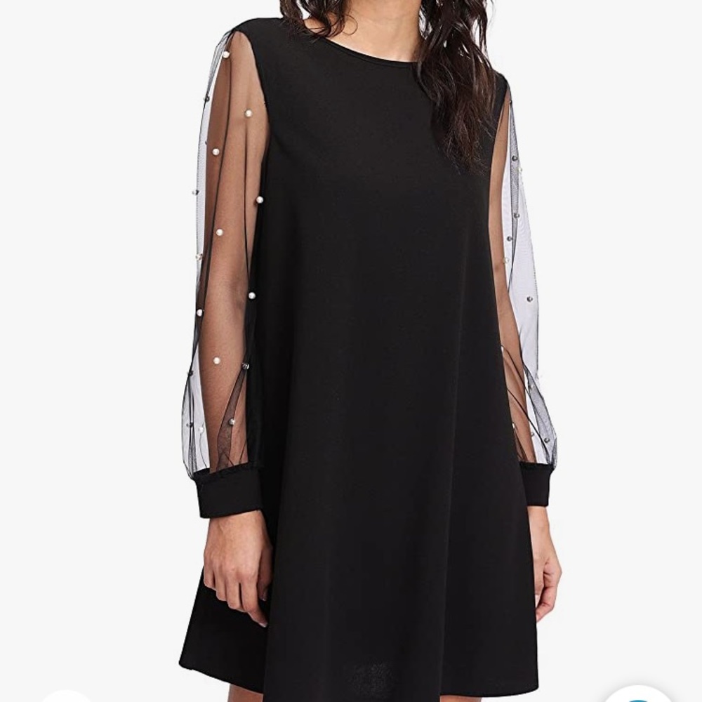 Mesh Long Sleeve Pullover Tunic Dress